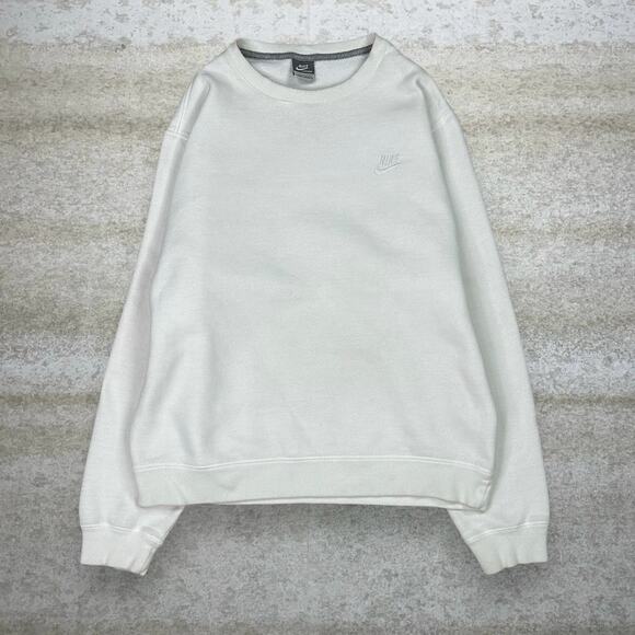 Vintage Nike Sweatshirt White Cotton Crewneck Subtle Swoosh Grey Tag Y2K - Picture 1 of 6